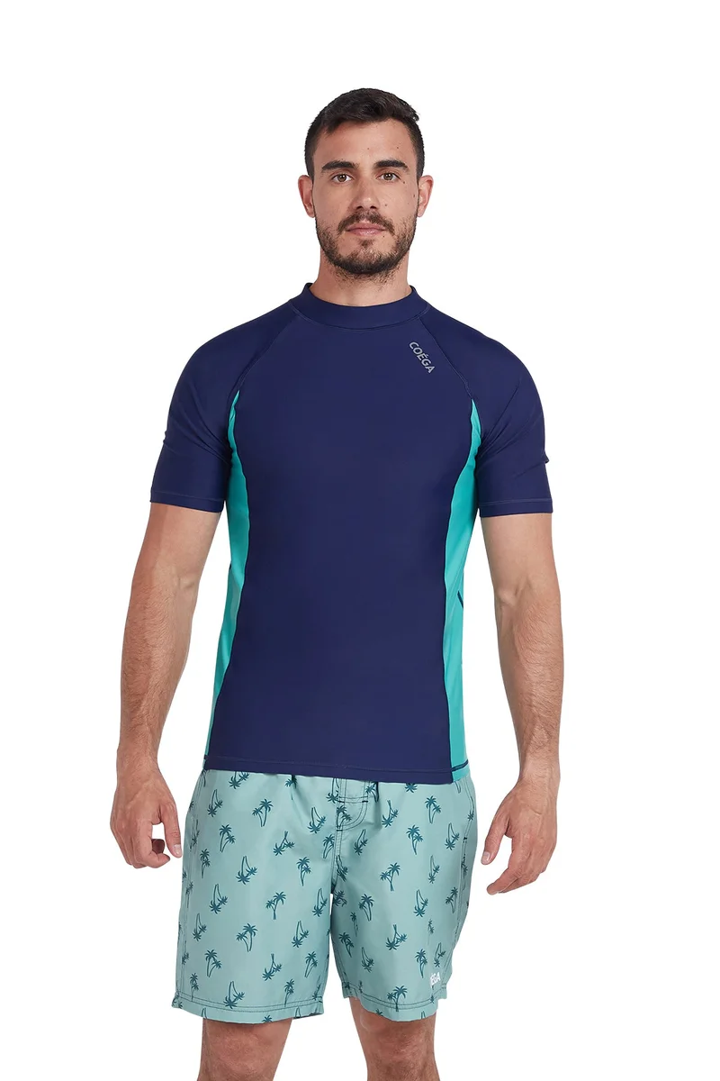 COEGA  Mens Mens Rashguard Short Sleeve - Navy Spring Palms